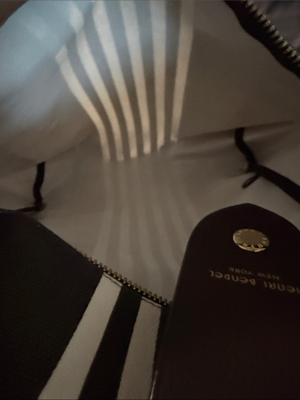 henri bendel Brown Canvas Backpack with White Vertical Stripes - Picture 5 of 5